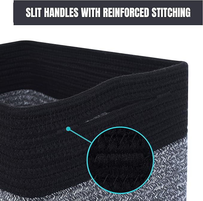 MINTWOOD Design 3-Pack Storage Baskets for Shelves, Playroom and Classroom Storage Basket, Book Basket, Decorative Storage Cube Bins, Woven Closet Organizers, Pantry and Shoe Organizer, Black Grey Mix