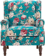 UIXE High Back Floral Accent Chairs Set of 2, Upholstered Armchair in Fabric, Retro Printed Wingback Arm Chair for Living Room, Nailhead Trim Single Sofa Bedroom Reading Seat - Peacock Blue