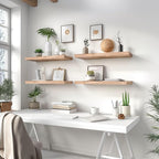Wood Floating Shelves for Wall Decor, Rustic Wall Shelves for Bedroom Bathroom Kitchen Living Room, Set of 6 Light Walnut
