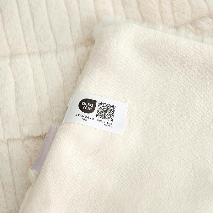 Amélie Home Luxury Striped Faux Fur Throw Blanket for Couch, Embossed Split Fur Cozy Fuzzy Fluffy Luxurious Soft Plush Sofa Chair Bed Gift Blankets for Women Men Wife Friend, 55"x70", Ivory