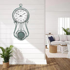 CLXEAST 20 Inch Metal Pendulum Wall Clock Battery Operated,Large Schoolhouse Wall Clocks for Living Room Decor,Antique Aged Teal Green Finish,House Warming Gifts New Home