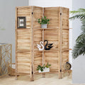 Room Divider with Shelves, Privacy Screen, Room Dividers and Folding Privacy Screens, 4 Panel Wood Temporary Wall Partition Separation Separator, Natural