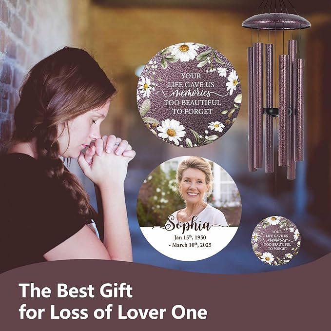 ASTARIN Personalized Deep Tone Wind Chime Memorial, Customized Sympathy Wind Chimes, Memory Wind Chimes for Loved Ones Lost, Bereavement Gifts Windchimes Outdoor