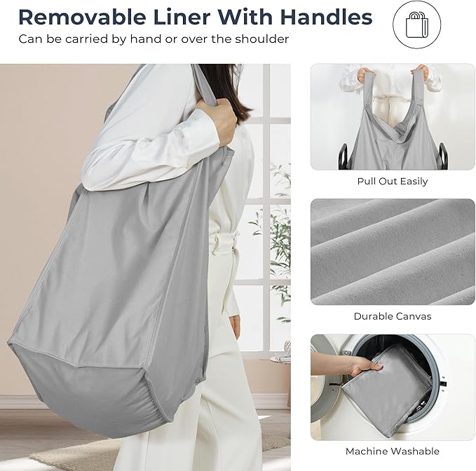 STO STO Laundry Hamper 2 Section, 100L Rolling Laundry Sorter Cart with Removable and Washable Liner Bag, Rolling Clothes Hamper with Metal Handle for Laundry Room and Bedroom, Gray