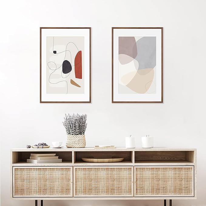 20x30 Poster Frame Set of 2 Natural Solid Walnut Photo Frames with 16x24 Removable Mat Wall Hanging Large Handcrafted Frame with HD Plexiglass Wall and Tabletop Display Large Picture Frame