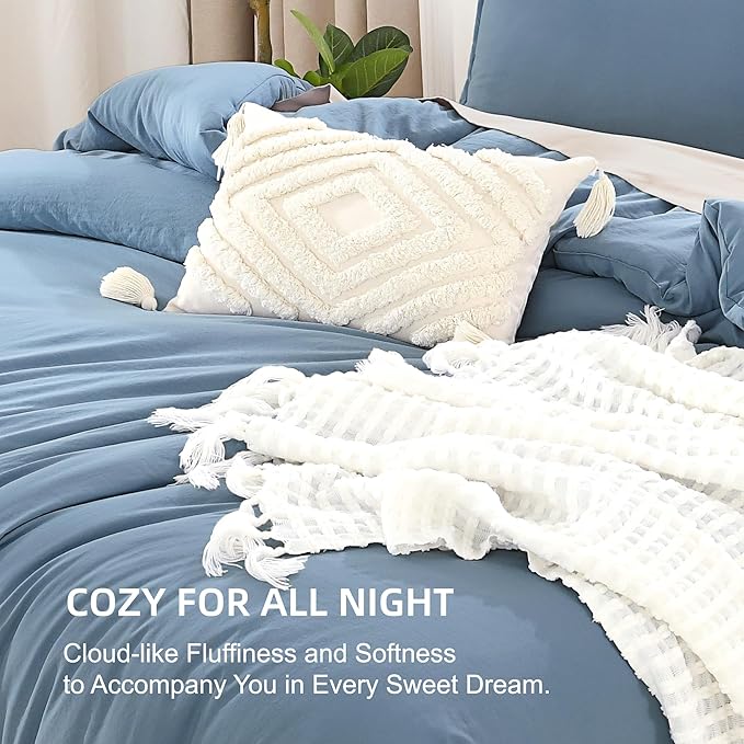 Litanika King Comforter Set Grayish Blue, 3 Pieces Lightweight Solid Bedding Comforter Set, All Season Fluffy Bed Set (104x90In Comforter & 2 Pillowcases)