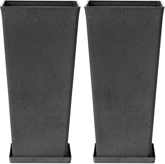 LA JOLIE MUSE 30 Inch Tall Planters for Outdoor Plants, 2 Sets Concrete Grey, Tall Outdoor Planters, Modern Square Outdoor Planters, Tall Large Planters for Front Door, Patio and Deck
