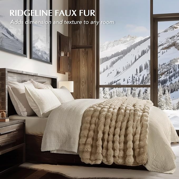 EVERGRACE Ultra Soft Luxury Fluffy Ridgeline Faux Rabbit Fur Throw Blanket, Thick Warm Bubble Throw for Bed, Cozy Plush Reversible Blankets for Couch, Chair, Sofa, Cream, 50x60 Inches, 870 GSM