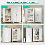 75" Tall Pantry Cabinet,Farmhouse Kitchen Pantry Storage Cabinets with 2 Doors and 5 Shelves,White Metal Storage Cabinet,Large Cupboard for Home,Kitchen,Dining/Living Room