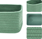 Small Storage Baskets for Organizing | Closet Organizer Bins | Shelf Toy Basket | Woven Rope Baskets | Cube Decorative Box | Shallow Basket | 11.5x7.5x4.7” | 3 Packs Green