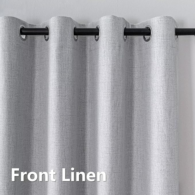 Blackout Curtains 90 Inch Length 2 Panels Set, 100% Black Out Textured Thermal Curtains, Grommet Light Blocking Drapes for Living Room Bedroom Luxury Decor(52W × 90L inch, Greyish White)