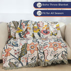 Boho Cotton Throw Blanket - Ultra-Soft Rustic Quilt for Bed, Home Decor & Travel - Large 60"x80" Muslin Blanket - All-Season Lightweight Bedspread & Throw for Women & Moms
