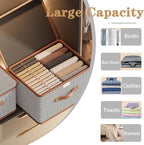 Tuza 4 Pack Storage Bins with Lids, Collapsible Closet Organizer Container, Fabric Organizer Box with Handles, Decorative Storage Boxes with Lids for Organizing Clothes, Books, Light Grey, Large