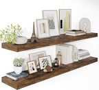 12" Deep Floating Shelves for Wall 48 Inches Long, Heavy Duty Wall Shelves for Bedroom Bathroom Kitchen Laundry Room, Farmhouse Rustic Shelves for Home Decor, 48" X 12" X 2" Set Of 2, Rustic Brown