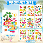 9 Sheets Summer Window Clings, Double Sided Summer Window Clings for Glass Windows, Hello Beach Decals, Sun Watermelon Pattern Stickers for Home Office Accessories Decorations