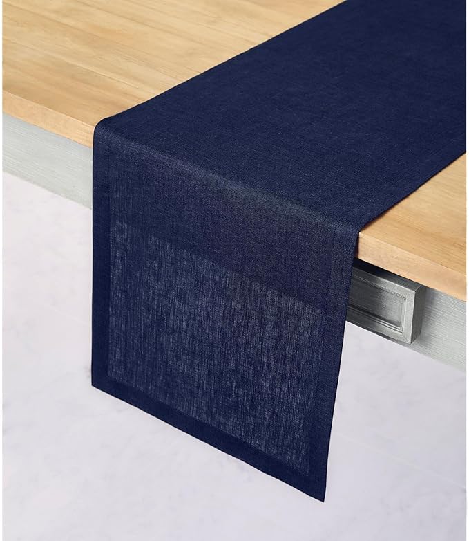 Solino Home Linen Navy Table Runner 72 Inches Long - 100% Pure Linen 14 x 72 Inch Table Runner for Dining, Fall, Autumn, Thanksgiving - Fete