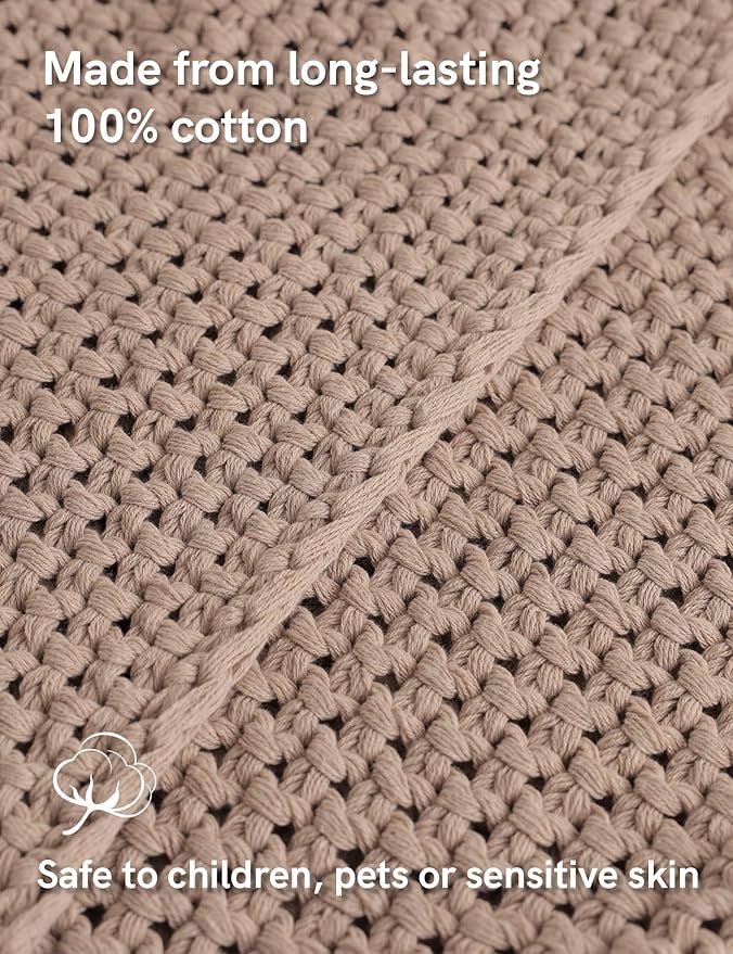 YnM Chunky Cotton Knit Throw Blanket, Cable Knit Throws for Bed Couch Sofa, Comfy & Relaxing, Decorative Piece for Farmhouse Modern Boho Rustic Scandinavian Chic Vibe, Beige 80x87 Inches