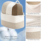Cotton Rope Woven Storage Basket, Used for Baby Hamper Toy Organizer, Gift Baskets Empty,Kids Laundry Basket,Baby Blanket Basket. Size 15x10x8.7 Inches. (White&Brown-3PCS)