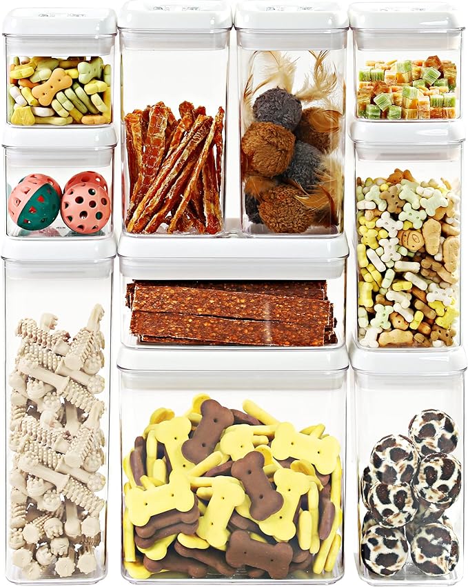 Felli Flip Tite Storage Container with Lid 4” RECTANGULAR Airtight Ring Flip Top, Stackable Kitchen Counter Pantry Organizer Acrylic Canister Jar for Pasta Spaghetti Cereal Granola Coffee (1.9qt)