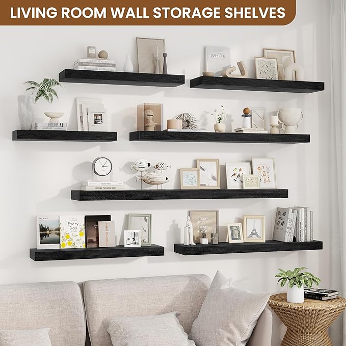 fuqing Floating Shelves for Wall, Bathroom Shelf Wall Mounted for Storage, Shelves with Invisible Bracket for Bedroom, Kitchen, Living Room, Farmhouse Small Book Shelf, 36 Inch Set of 2, Black