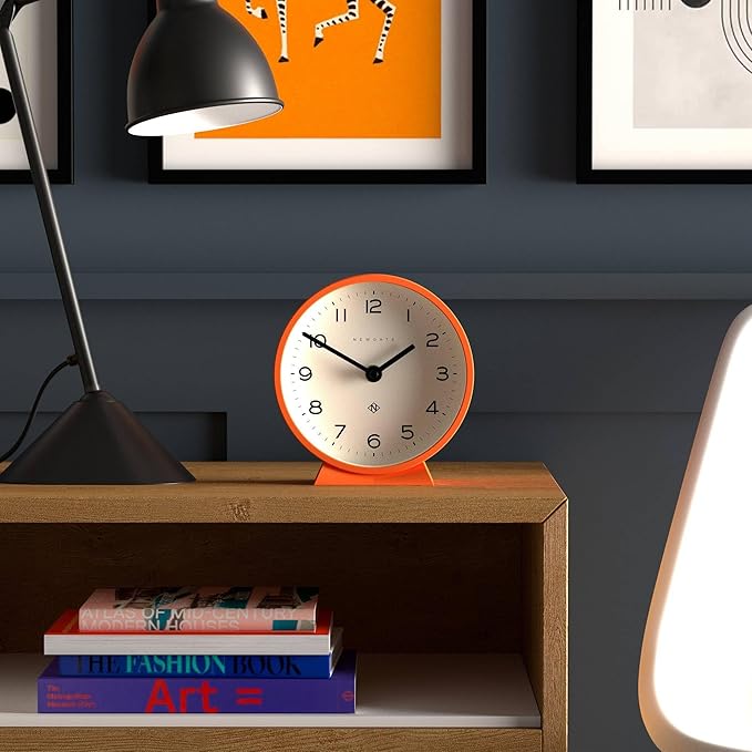 NEWGATE® M Mantel Echo Desk Clock | Modern Round Design | Pumpkin Orange | Easy to Read Numbers | Contemporary Style for Desk, Table, Shelf or Bedside