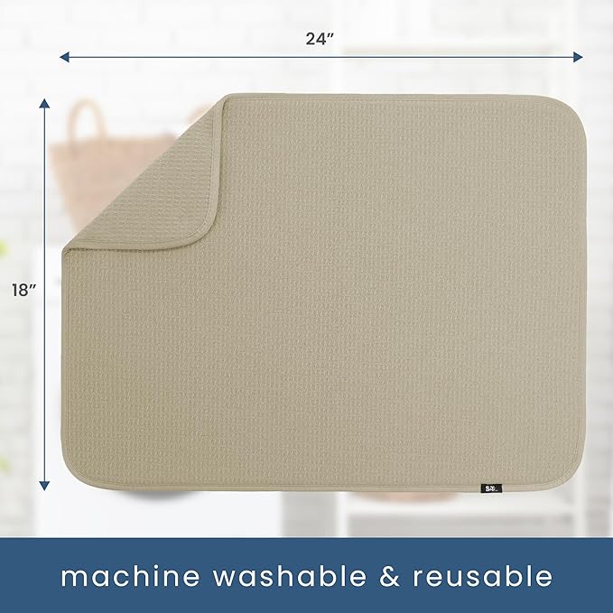 S&T INC. Dish Drying Mat XL, 18” x 24”, Absorbent Microfiber Kitchen Counter Mat, Dish Drying Pad for Dishes, Utensils, Pots and Pans, Extra Large, Pure Cashmere