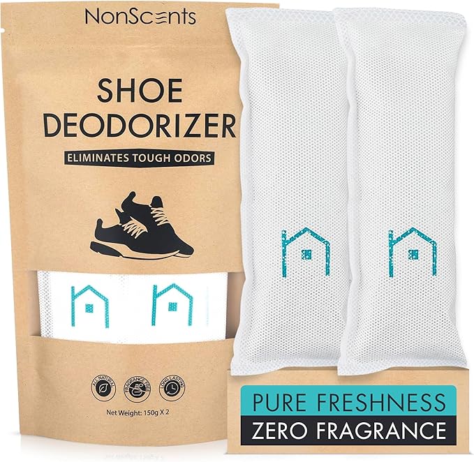 NonScents Shoe Deodorizer 1-Pack (2 Count) - Odor Eliminator, Air Freshener, Smell Absorber, Scent Remover for Shoes, Gym Bags, Soccer Cleats, Closets, Pet Area, Reusable - Shoe Deodorant
