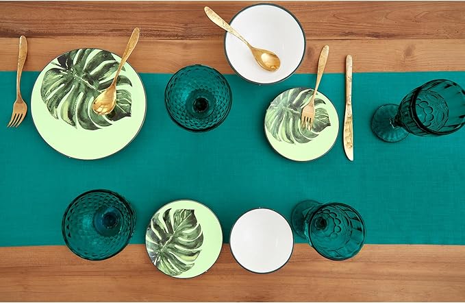 Solino Home Linen Table Runner 36 Inches - 100% Pure Linen Teal Table Runner 14 x 36 Inch Ideal for Dresser and Coffee Tables - Fete