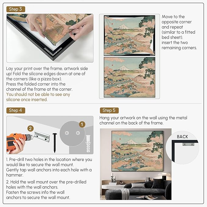 SIGNWIN 60"x72" Extra Large Framed Wall Art Japanese Ukiyo-e Landscape, Timeless Mt. Fuji Scene for Zen-Inspired or Asian-Style Interiors for Home Living Room Bedroom Decor (Frame Assembly Required)