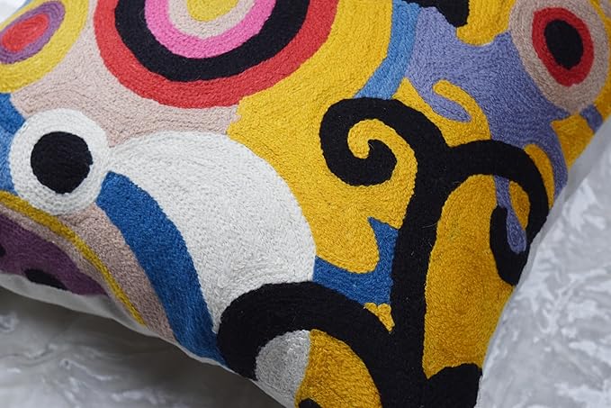Kashmir Designs Yellow Tree of Life Decorative Pillow Cover Modern Couch Pillowcase Floral Chair Cushion Farmhouse Pillowsham Hand Embroidered Wool 18x18