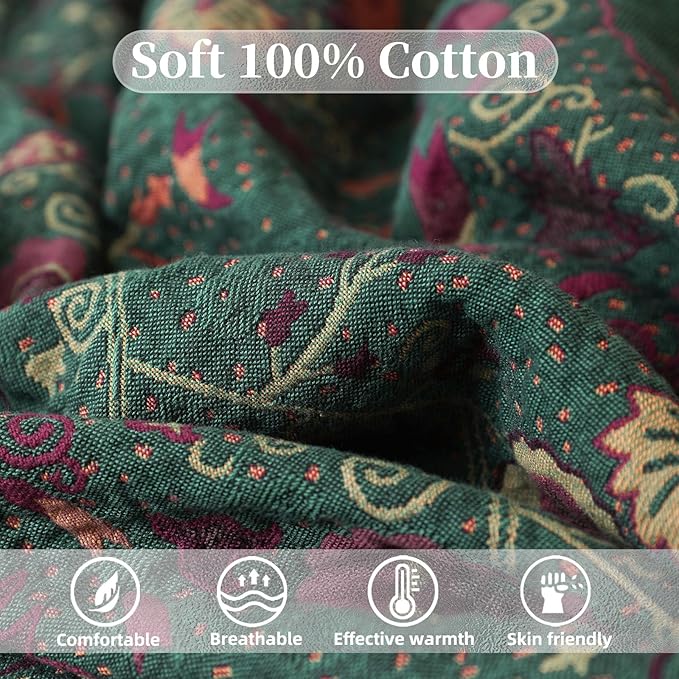 Boho Throw Blanket for Bed - 100% Pure Cotton Ultra Soft Rustic Quilt - Farmhouse Decor Bed Blankets, All Season Rustic Throw for Sofa Couch Chair(80''x 90'', Floral)