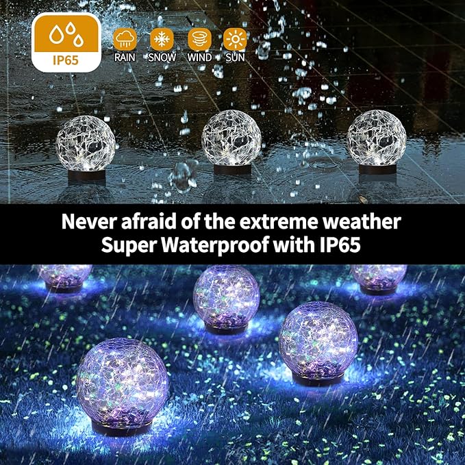 Solar Globe Lights Outdoor Waterproof-Solar Balls for Garden-Cracked Glass Ball Lights Outdoor-Solar Orbs for Outside-Decorations for Patio and Yard Lawn Backyard Decor