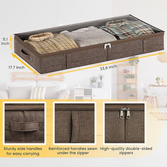 Under Bed Storage Containers 50L - Low Profile Organizer Brown