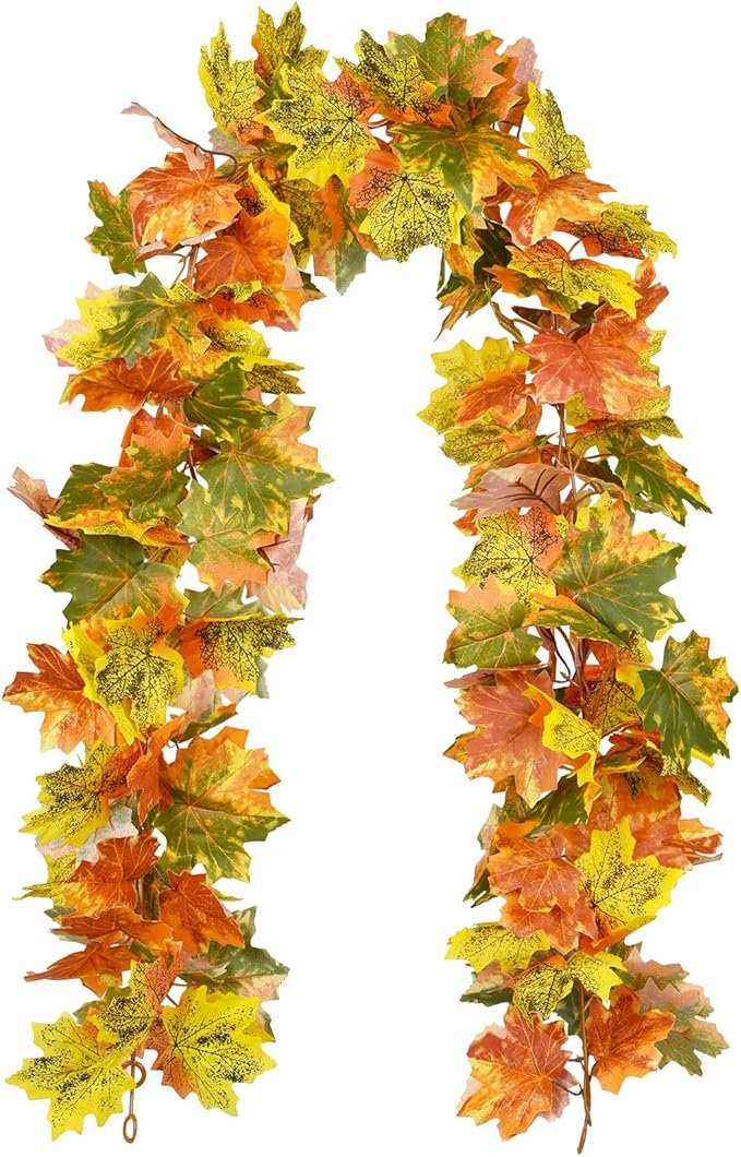Lvydec 2 Pack Fall Maple Garland Clearance - 5.9ft/Strand Artificial Fall Garlands Assorted Color Leaves Autumn Decor for Home Wedding Halloween Thanksgiving Party