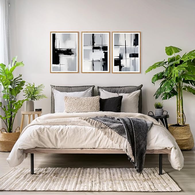 HPNIUB Modern Abstract Geometric Wall Art, Black & White Canvas Neutral Prints, Minimalist Bohemian Mid-Century Wall Art for Hallway, Office Wall Decor- 16"x24"x3