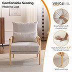 VINGLI Boho Braid Accent Armchairs Set of 2,Mid-Century Modern Chiars with Solid Wooden Armrest,Comfy Louge Cushion Chairs with Waist Pillow for Bedroom,Living Room,Reading Room, Light Grey