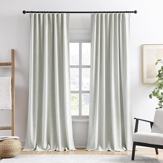 RAIN CITY Natural Blackout Curtains 96 Inch Long 2 Panels Set,Back Tab/Rod Pocket/Pleated Look with Hooks,Linen Blend Textured Rustic Farmhouse Heat Insulated Summer Drapes for Living Room 50W x 96L