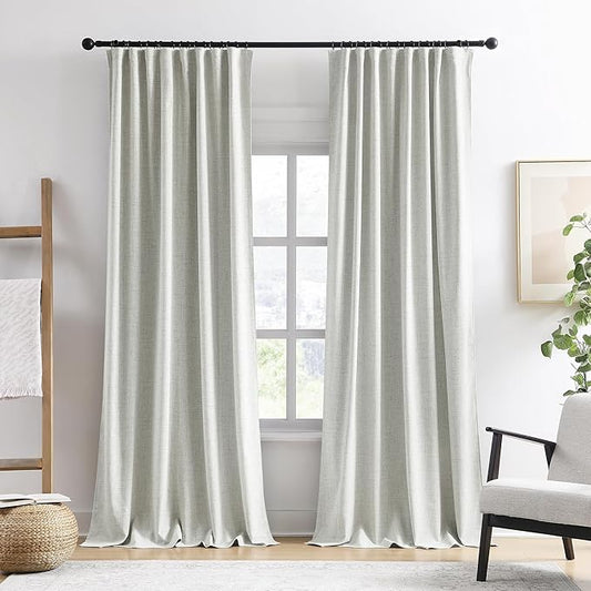 RAIN CITY 2 PCs Extra Wide Linen Blackout Curtains 102 Inches Long,Back Tab Pleaetd Drapes with Hooks Track System Curtain Panels Room Divider Curtains for Patio Sliding Door Living Room 70 x 102