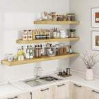 RICHFOCUS 72Inch Floating Shelves for Wall 1 Pack Shelves for Bedroom|Kitchen|Bathroom Wall Mounted Rustic Wood Floating Shelf with Invisible Brackets for Books|Storage|Decor, Oak