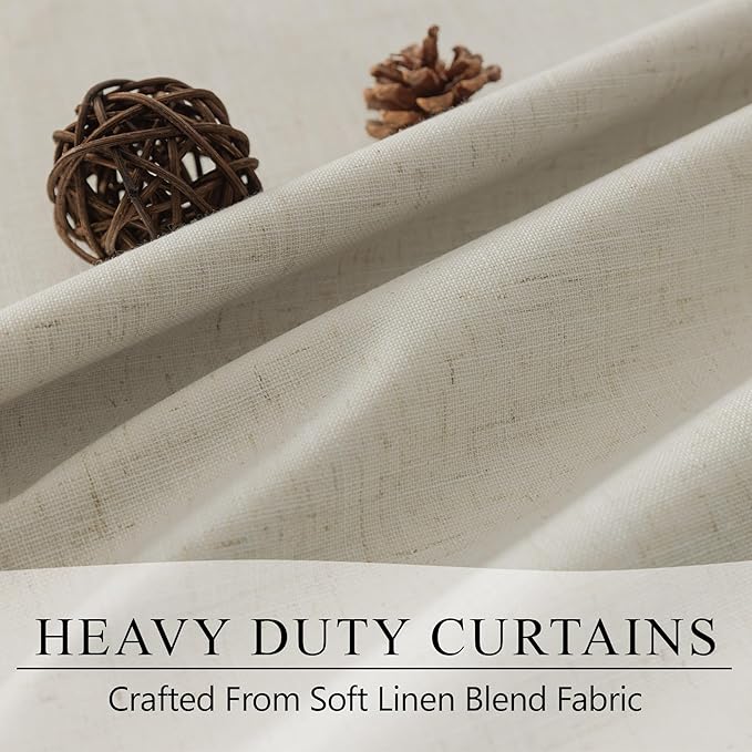 Neutral Burlap Curtains for Living Room 68 Inch Long Beige Closet Curtains for Open Closet Doors Sliding Panels Total Blackout Linen Curtain for Bedroom Aesthetic Light Blocking Viral Drapes