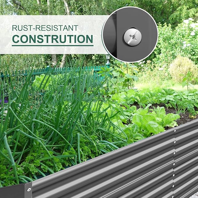 Land Guard 6×3×2 ft Galvanized Raised Garden Bed Kit, Galvanized Planter Raised Garden Boxes Outdoor, Large Metal Raised Garden Beds for Vegetables(Grey)…