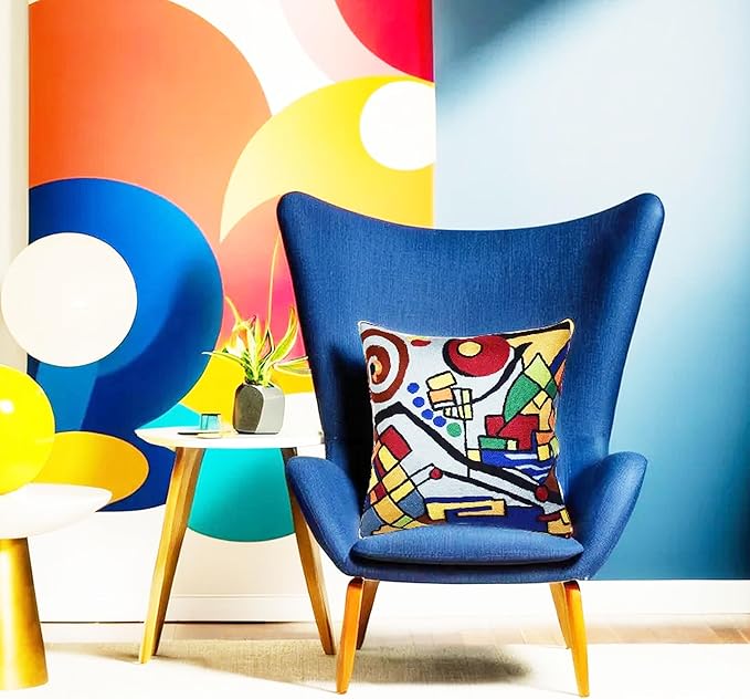Kandinsky Decorative Pillow Cover Coastal Hand Embroidered Abstract Toss Pillows Farmhouse Chair Cushion Contemporary Pillowsham Mid-Century Chair Cushions Wool Size 18x18