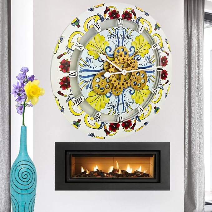 The Gears Clock Wall Clock Italy Collection with Moving Gears (Positano, 24 inch Round)