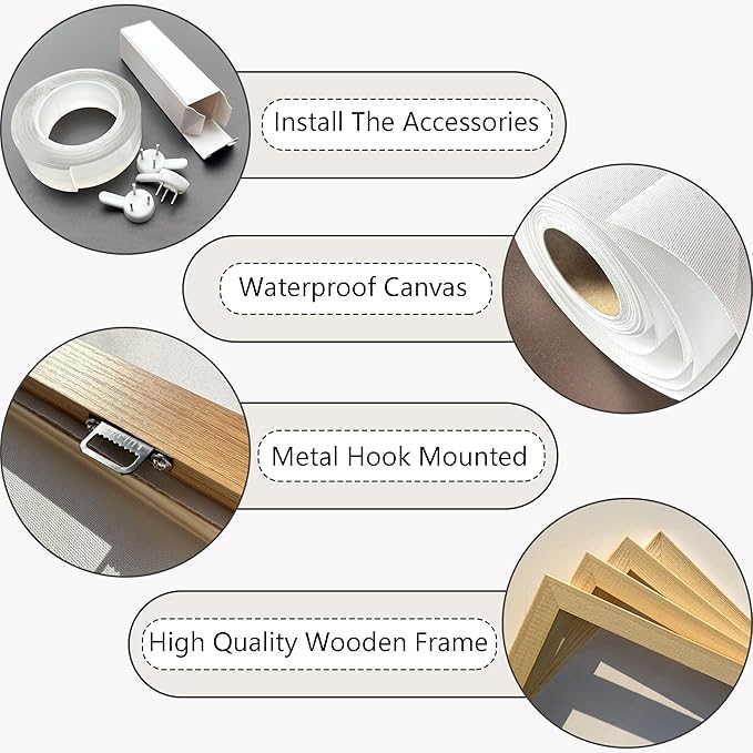 HGUAOA Vintage Landscape Wall Art for Bedroom and Living Room - Large Floral Artworks Farmhouse Wall Decor - Framed Neutral Nature Pictures - Above Bed Decor with Mountain Scenery 24×48IN