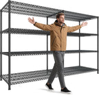 REIBII 81.5''W Storage Shelves 3680LBS Garage Shelving Heavy Duty 4 Tier Metal Shelving Unit Adjustable Wire Shelf and Storage Pantry Shelves for Kitchen Garage，81.5Wx23.62Dx70.86H，Black
