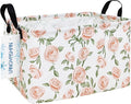 LANGYASHAN Rectangular Storage Bin Collapse Canvas Fabric Cartoon Storage Basket with Handles for Organizing Home Kitchen Boys and Girls Toys Office Closet Shelf Baskets (Rec Champagne Rose)