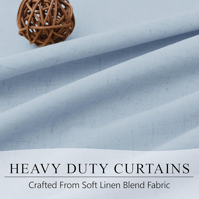 Light Blue Curtains 84 Inch Length for Bedroom 2 Panel Back Tab Pocket Pale Sky Colored Darkening Insulated Thermal Country Farmhouse Linen Blackout Curtain for Living Room Black Out Long Drape Window