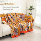 Boho Large Throw Blanket, 100% Organic Cotton Breathable Soft Bed Throw - Floral Bird Farmhouse Decor Blanket for Sofa Couch Chair Quilt and Gift. 60" x 80"- Colorful