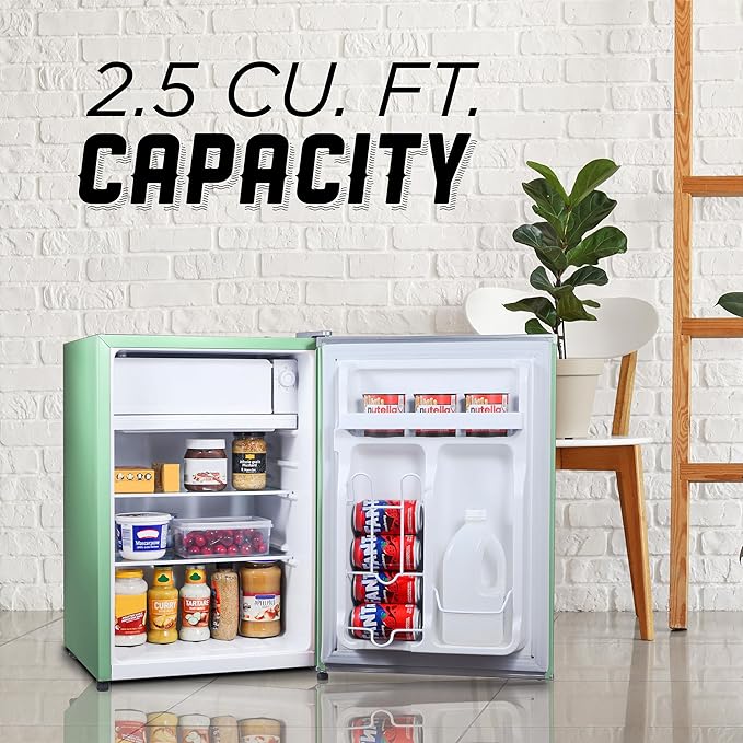 IBCR25MNT Compact, Energy Star Certified Small, Single Door Mini Fridge with Freezer Refrigerator, Large (2.5 cu ft), Mint Green