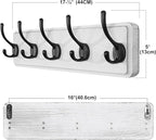 SKOLOO Rustic Wall Mounted Coat Rack, Pine Solid Wood Coat Hook Hanger - 5 Hooks for Hanging Clothes Robes Towels Coats